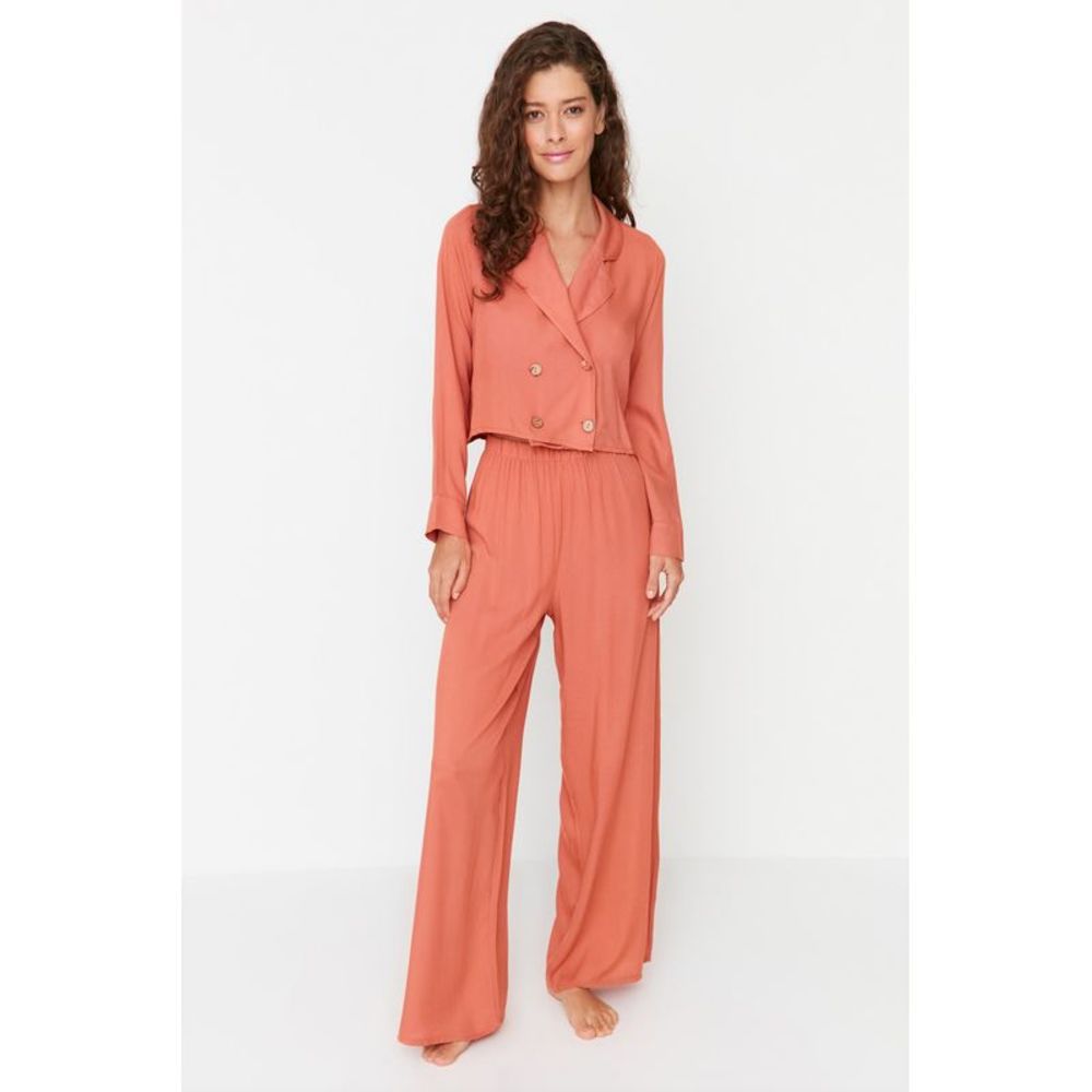 NWT Trendyol Women Middle Woven Pajama Set